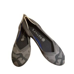 Rothys The Point Grey Camo Knit Pointed Toe Flats Shoes Womens Camouflage, sz 8